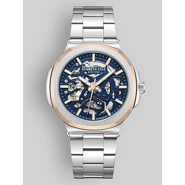 Kenneth Cole Mens Stainless Steel Skeleton Watch Silver