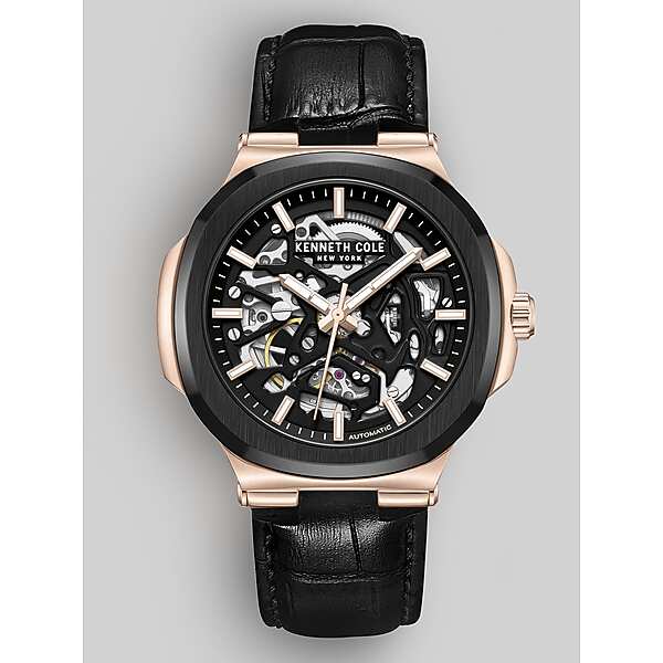 Kenneth Cole Mens Automatic Dress Watch with Leather Strap Black