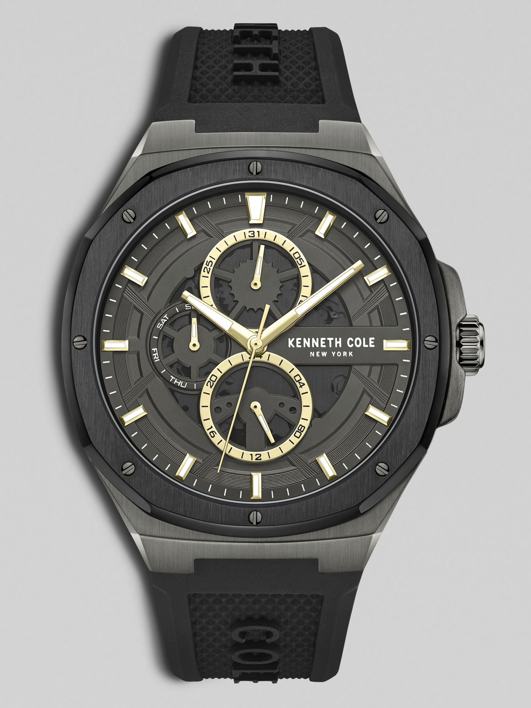 Kenneth Cole Skeleton Transparent Dial Silicone Strap Watch