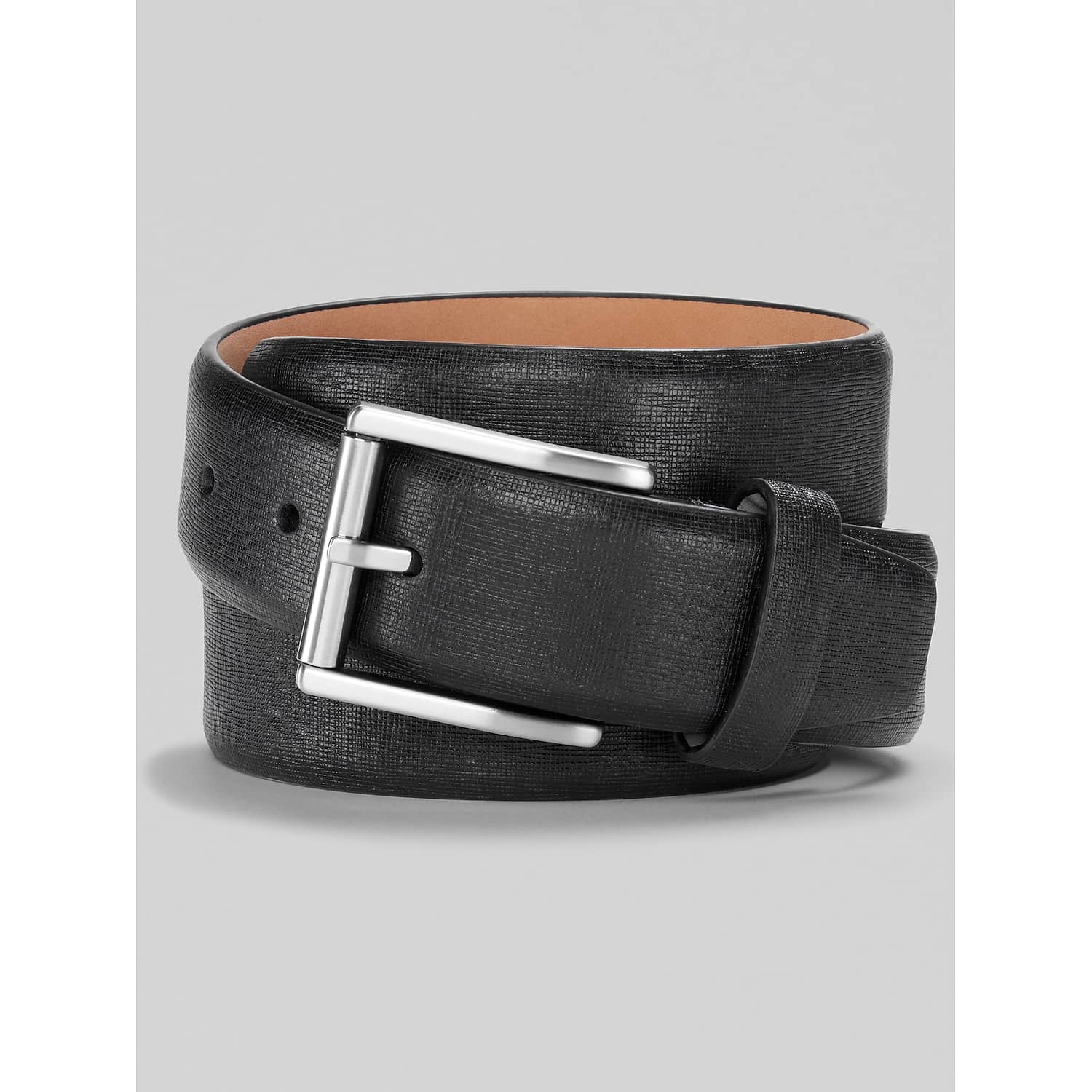 Calvin Klein Black Leather Roller Dress Belt in Large – Textured Solid Black Strap with Silver Buckle for Suits, Dress Pants and Jeans