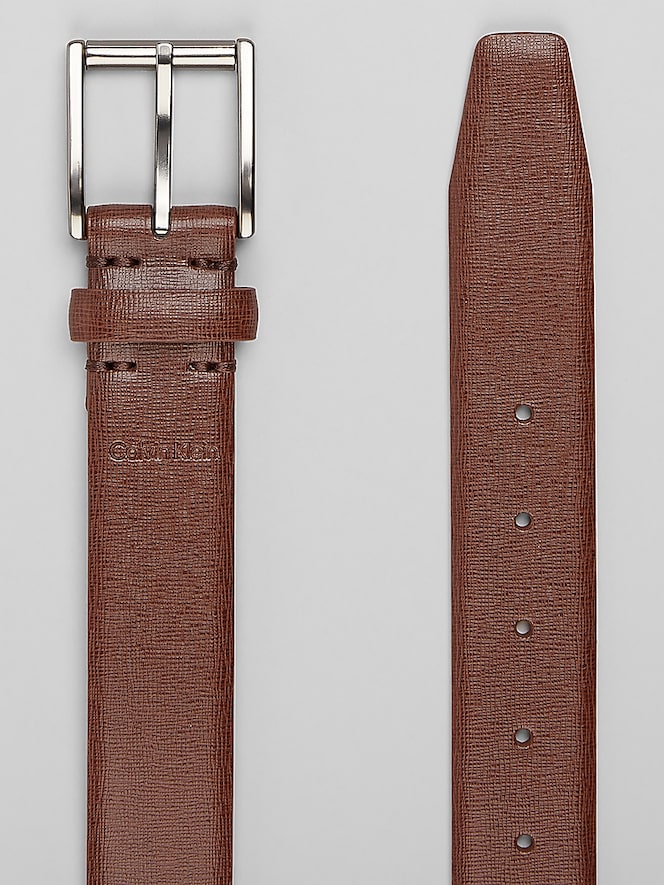Calvin Klein 5mm Feather Edge Roller Belt, Brown - Image 2 of 2