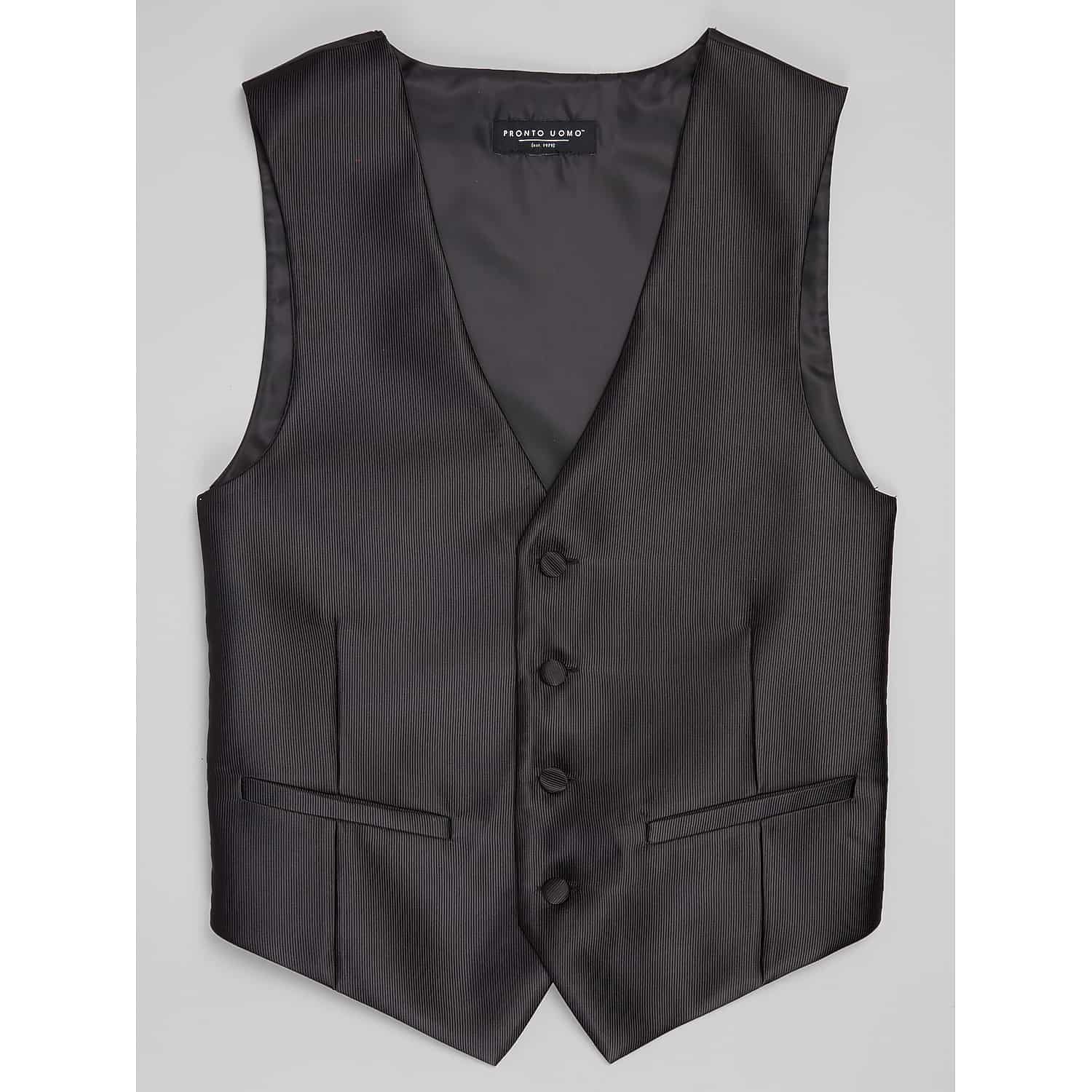 Pronto Uomo Modern Fit Black Formal Vest in Size Medium – Men’s Classic Tuxedo Waistcoat for Suits and Dresswear
