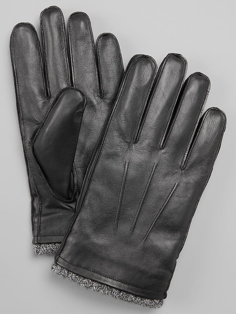 Joseph Abboud Faux Leather Gloves with Knit Cuffs