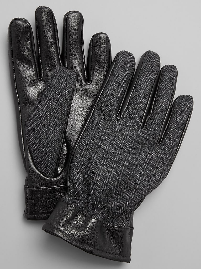 Joseph Abboud Herringbone & Faux Leather Gloves