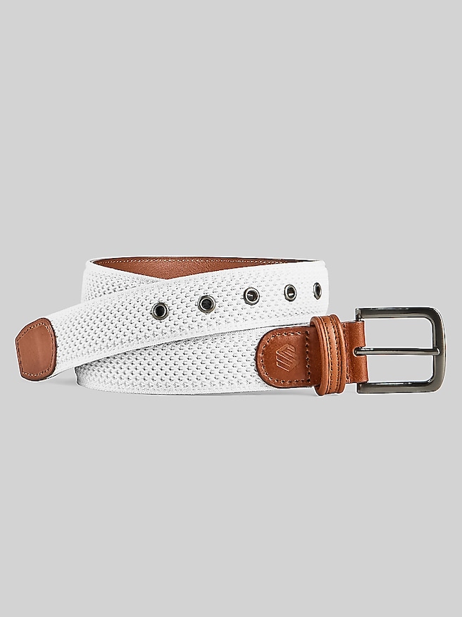 Johnston & Murphy Men's Amherst Engineered Knit Belt , Cream / White