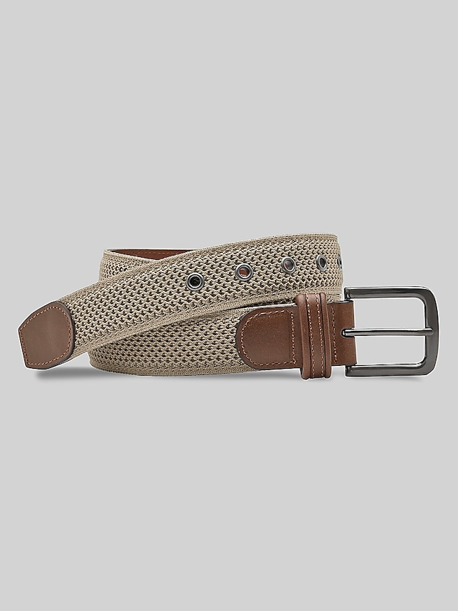 Johnston & Murphy Men's Amherst Engineered Knit & Leather Belt , Taupe / Brown