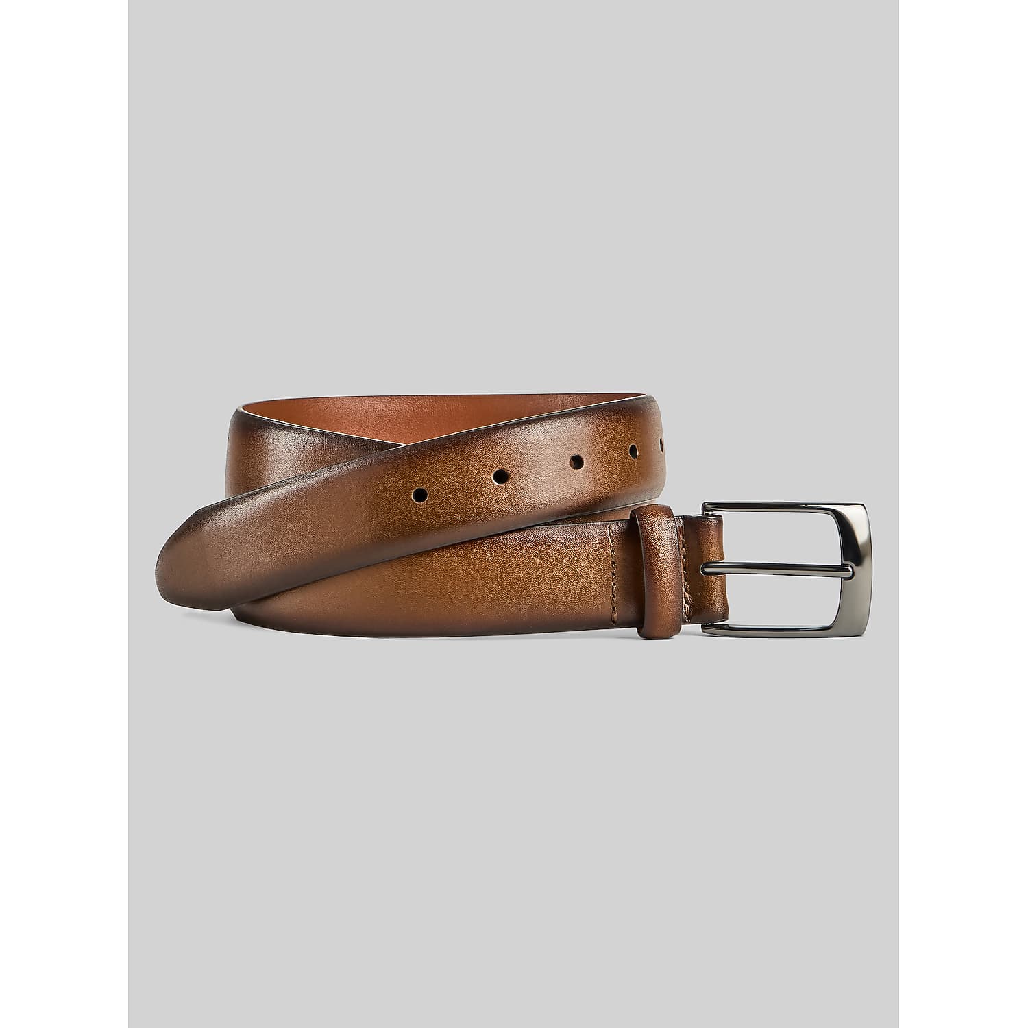 Johnston & Murphy Upton Brown Leather Dress Belt – Men’s Polished Gunmetal Buckle Belt for Suits and Dress Pants, Size 40 Waist