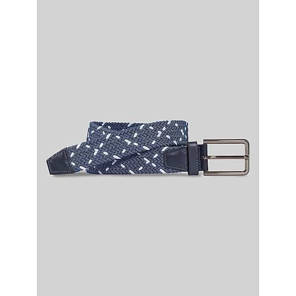Johnston & Murphy Men's Woven Stretch-Knit Belt Navy/Ivory - Size: 32 Waist