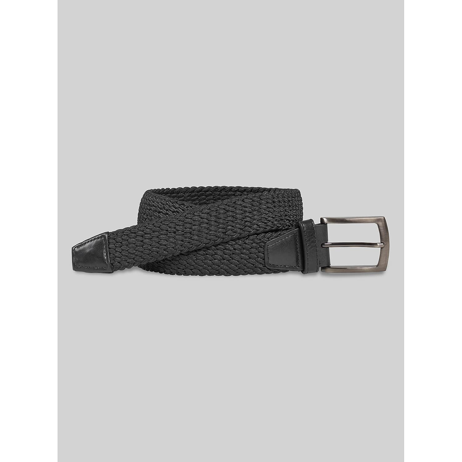 Johnston & Murphy Black Woven Stretch-Knit Belt in Size 32 – Men’s Flexible Casual Dress Belt with Leather Trim