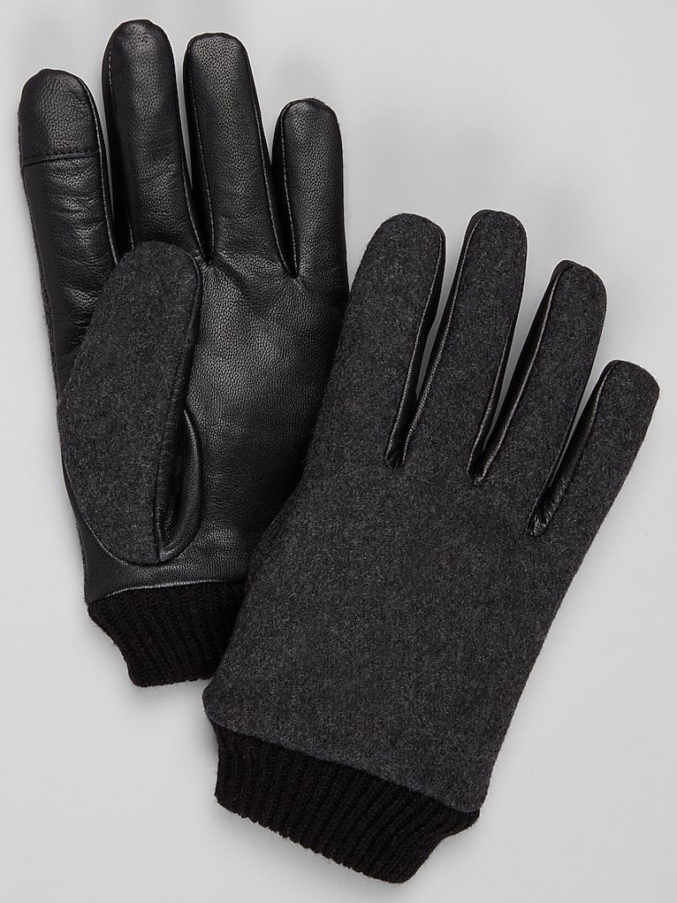Joseph Abboud Leather & Wool Flannel Gloves