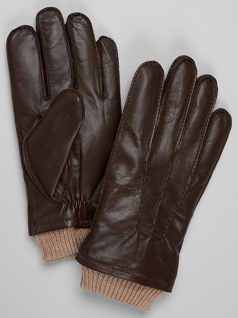 Joseph Abboud Leather With Ribbed Cuff Gloves