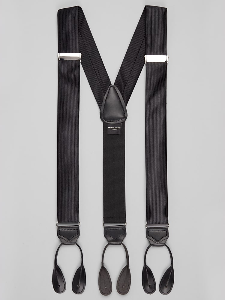 Pronto Uomo Ribbed Silk Blend Suspenders, Black | Suspenders