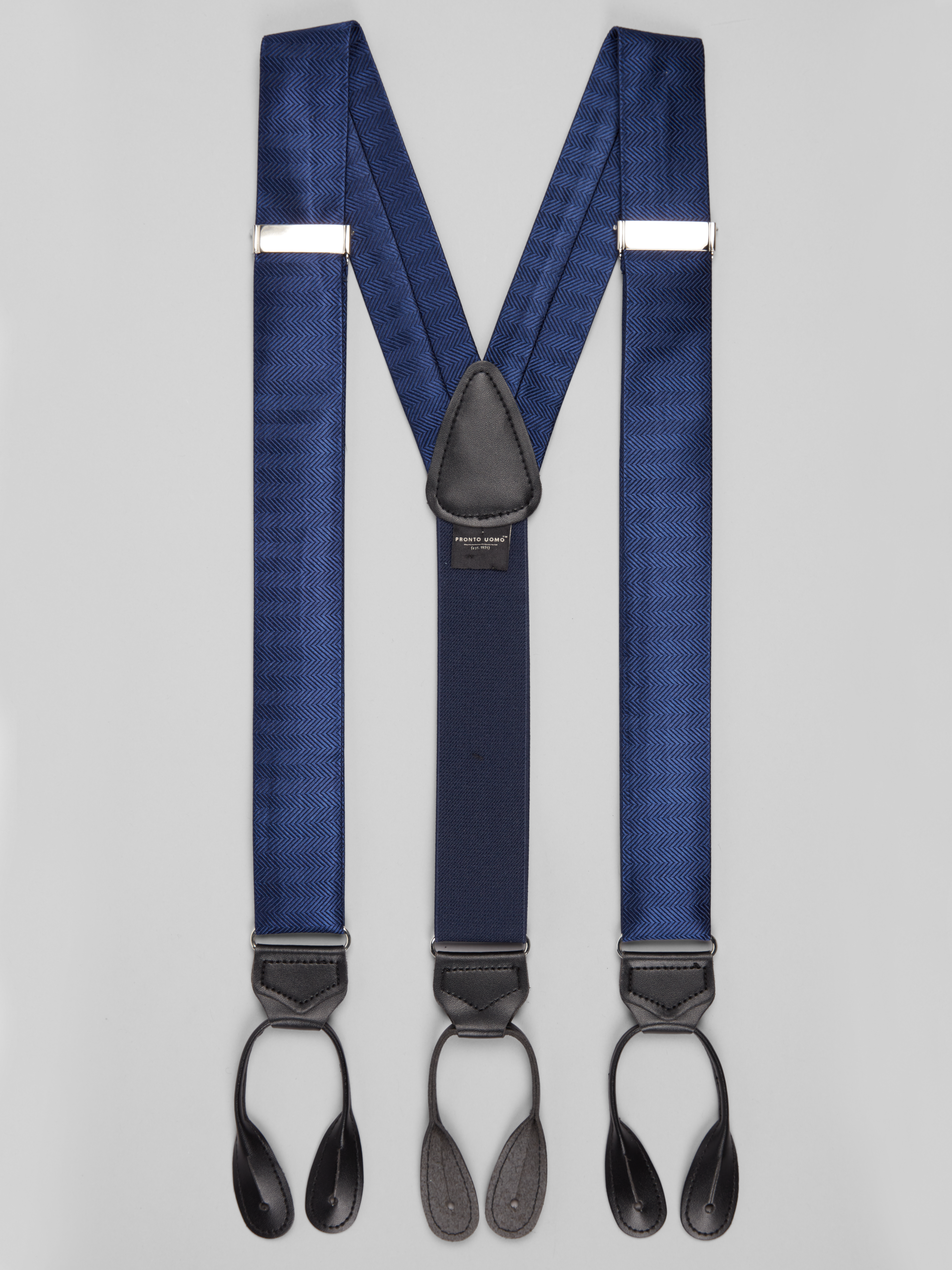 Pronto Uomo Chevron Stripe Silk Suspenders, Navy - Blue