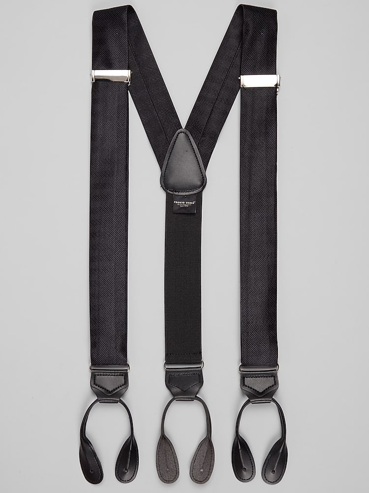 Pronto Uomo Chevron Stripe Silk Suspenders, Black | Suspenders