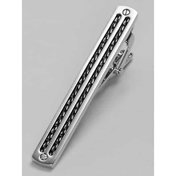 Pronto Uomo Men's Twin Lines Tie Bar Silver - Size: One Size - Only Available at Men's Wearhouse TMW8BR880025