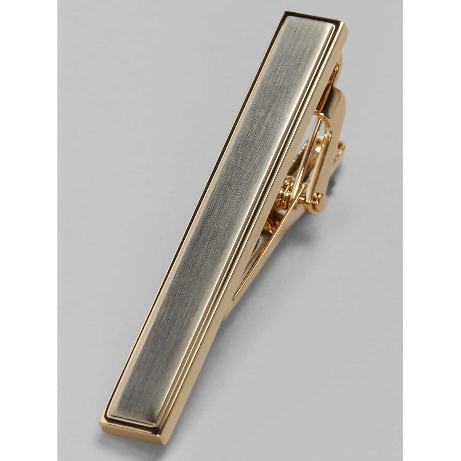 Pronto Uomo Two Tone Border Tie Bar in Silver and Metallic Gold – Classic Men’s Tie Clip, One Size
