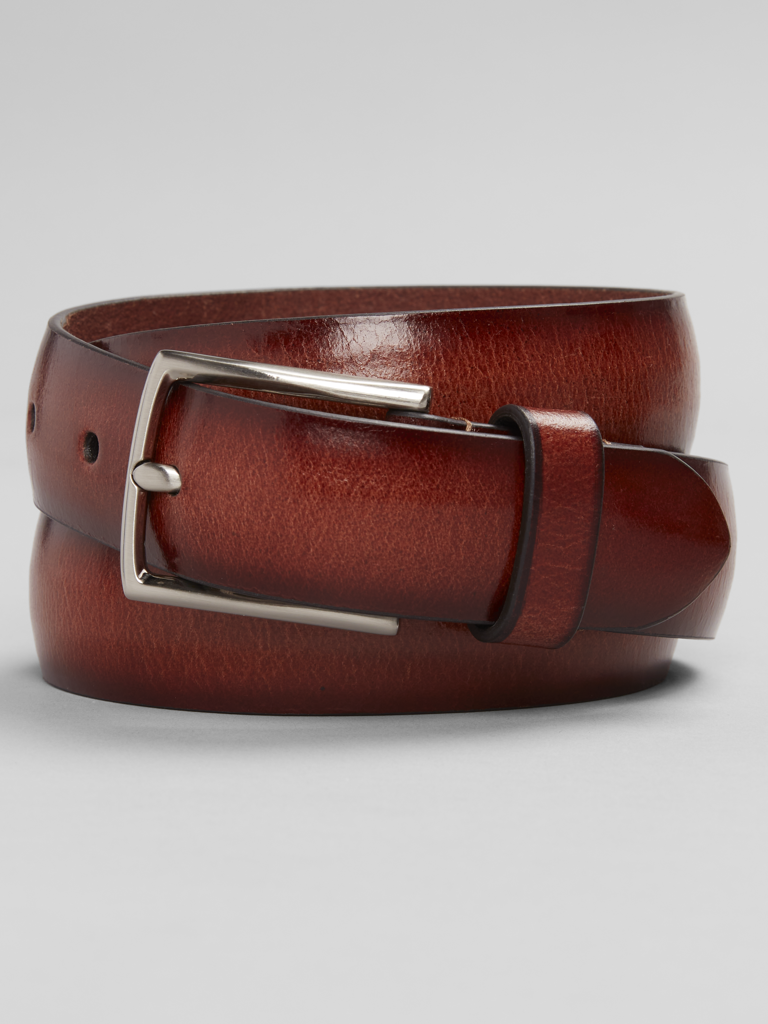 Joseph Abboud Domed Burnished Slim Leather Belt Cognac - Size: 36 Waist In Brown