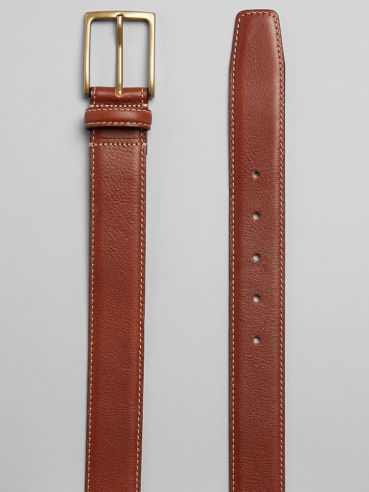 Joseph Abboud Feather Edge Antique Brass Buckle Belt, Brown  display picture 1
