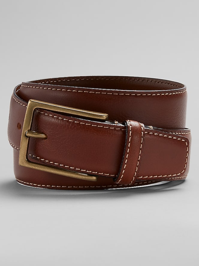 Joseph Abboud Feather Edge Antique Brass Buckle Belt