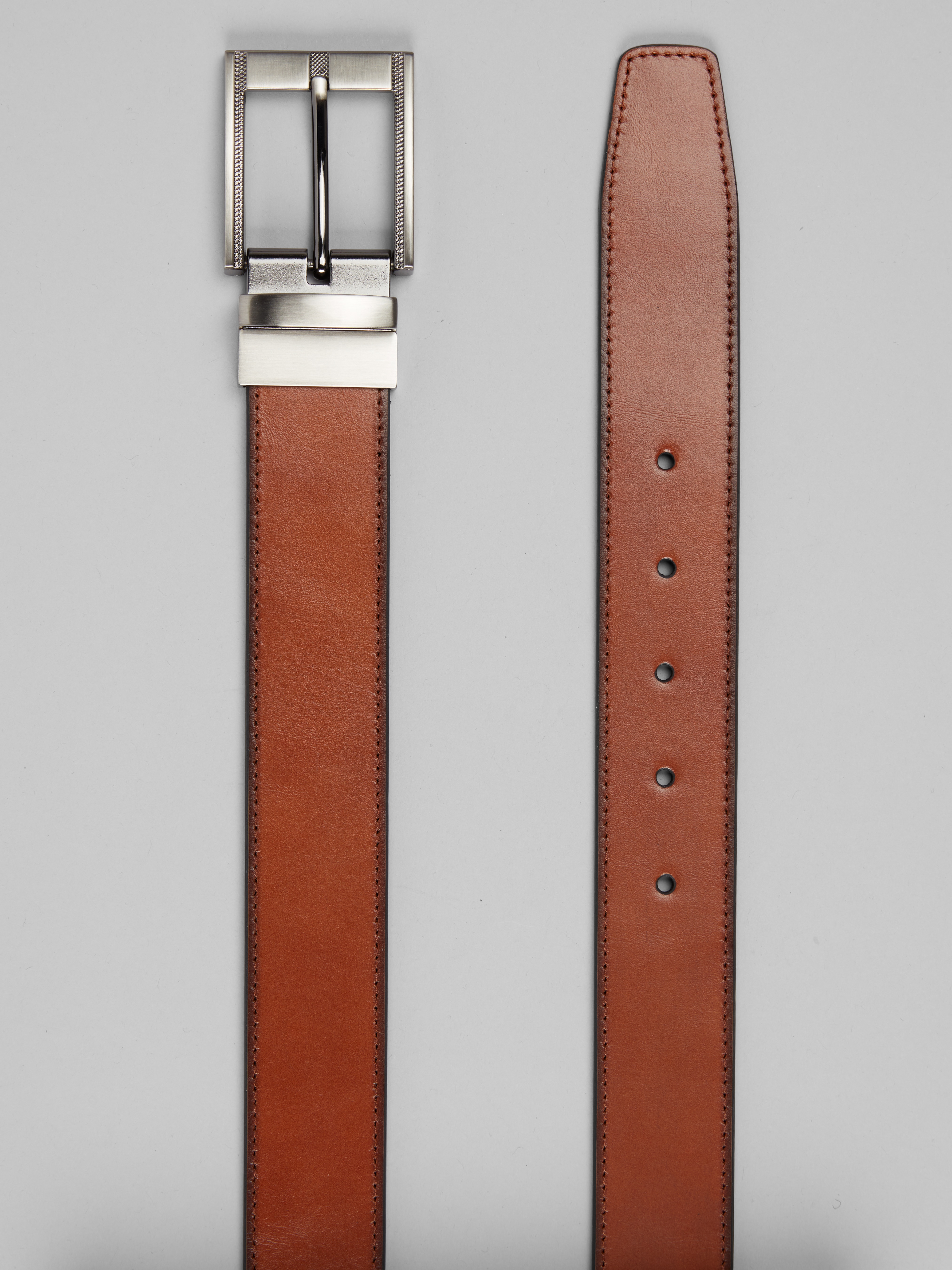Stitched Cut Edge Brushed Buckle Reversible Belt