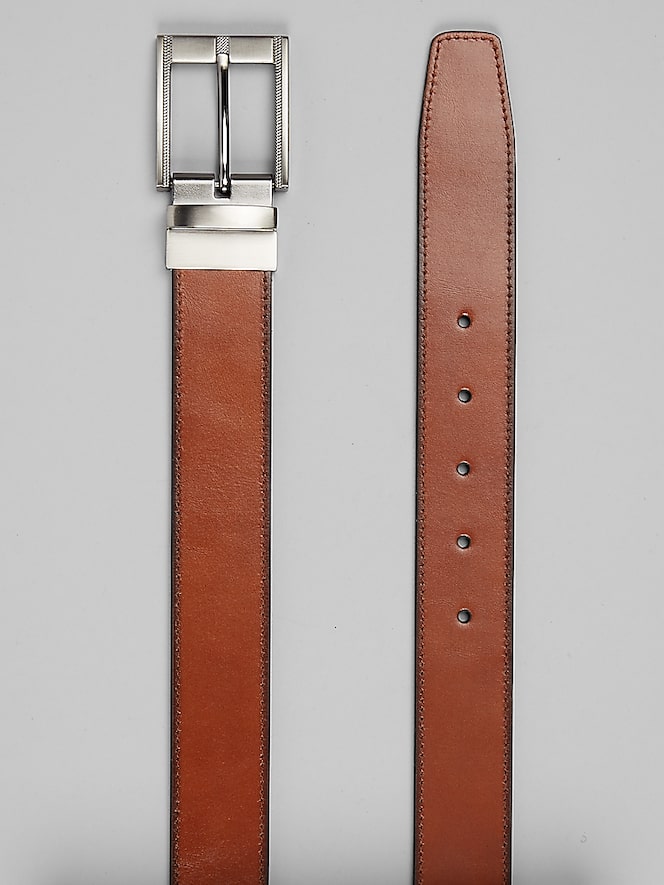 Joseph Abboud Stitched Cut Edge Brushed Buckle Belt
