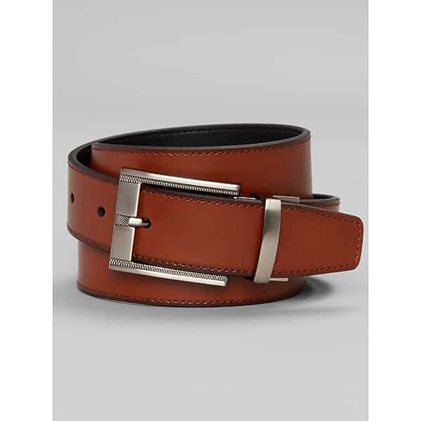 Joseph Abboud Men's Reversible Stitched Cut Edge Brushed Buckle Belt Brown - Size: 32 Waist