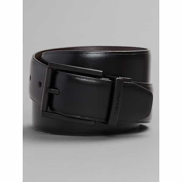 Calvin Klein Men's Reversible Feather Edge Leather Belt Black/Brown - Size: Medium