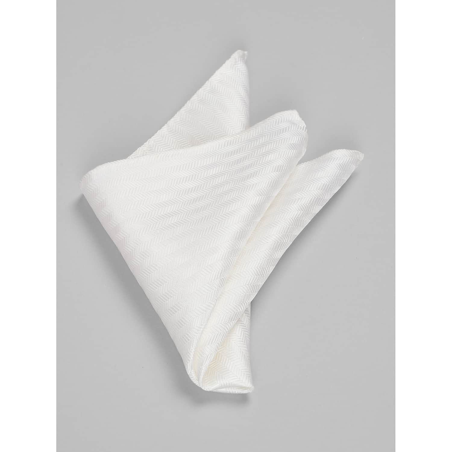 Pronto Uomo White Herringbone Silk Pocket Square in One Size – Classic Men’s Suit and Tuxedo Accessory