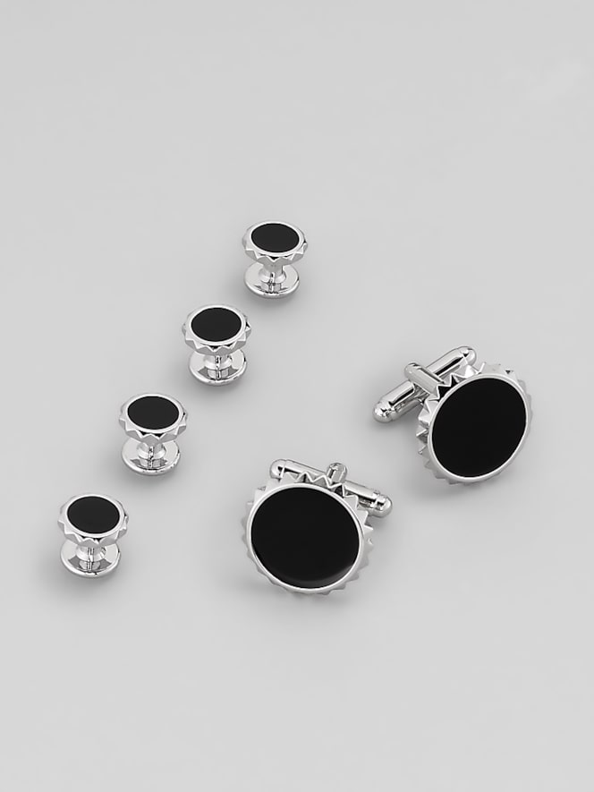 Pronto Uomo Round Spike Edged Cufflink and Stud Set