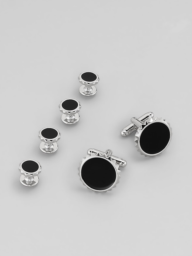 Men's Round Spike Edged Cufflink and Stud Set