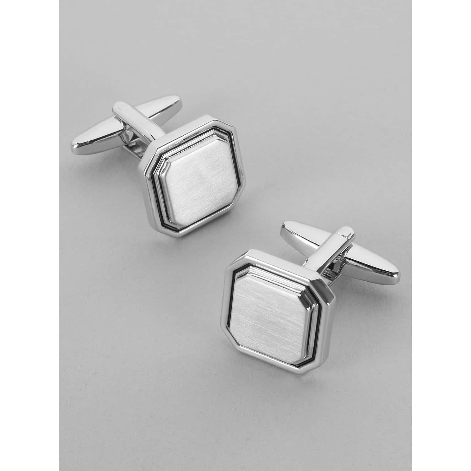 Pronto Uomo Octagonal Cufflinks in Silver Metallic, One Size – Modern Geometric Men’s Dress Shirt and Suit Accessory