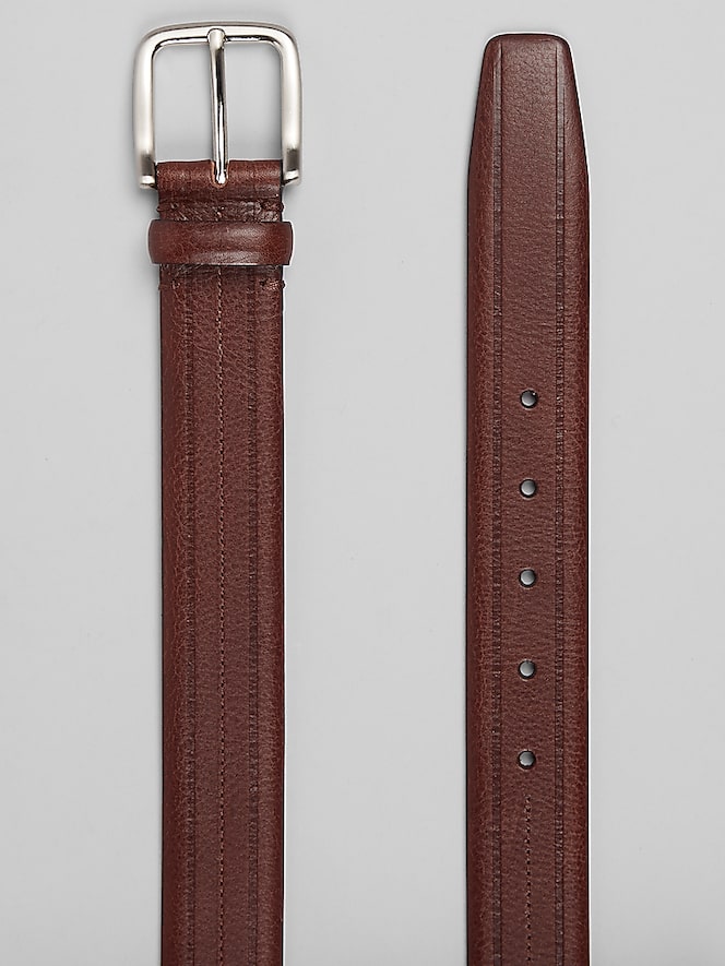 Joseph Abboud Center Stitched Feather Edge Leather Belt