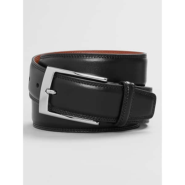 Joseph Abboud Men's Double Stitched Hair Cell Grain Leather Belt Black - Size: 38 Waist