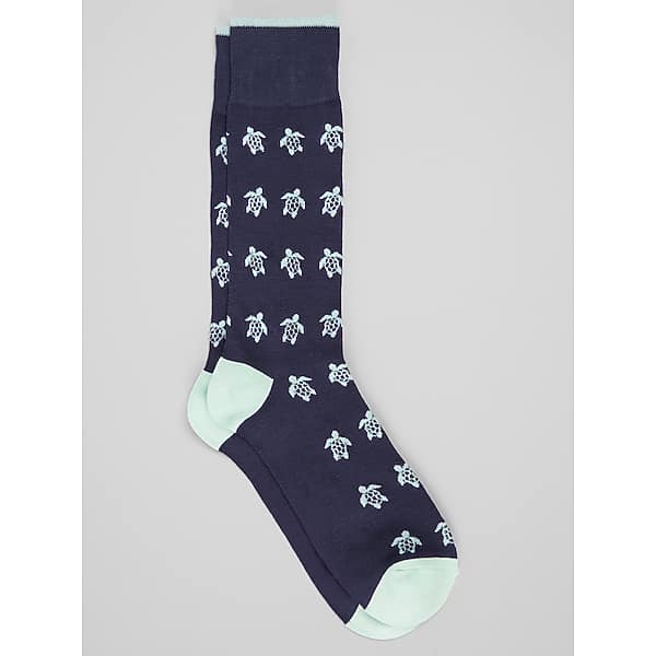 Egara Men’s Turtle Print Dress Socks in Blue – One Size Soft Cotton-Blend Crew Sock Pair for Everyday and Office Style