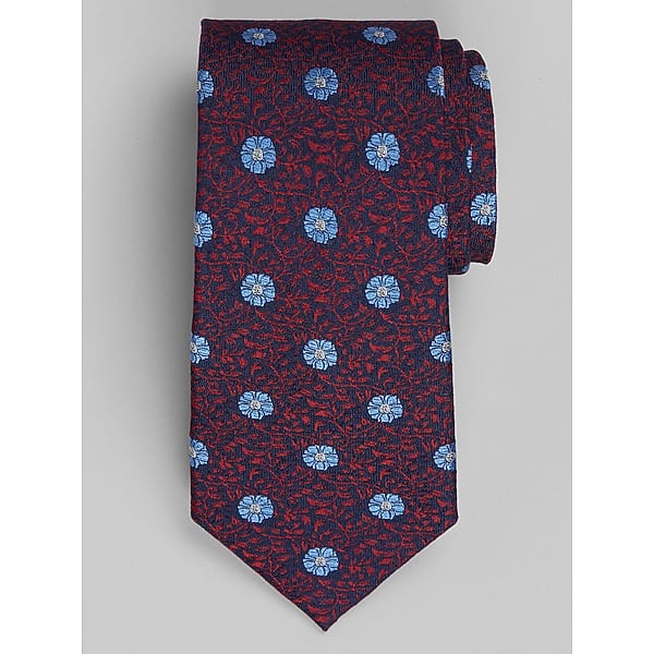 Joseph Abboud Vineyard Medallion Floral Silk Tie in Red and Burgundy – Men’s One Size Necktie for Suits and Dress Shirts