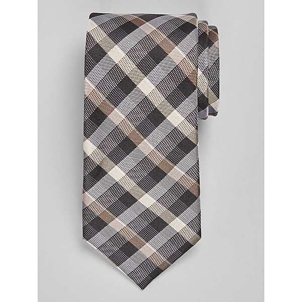 Joseph Abboud Big & Tall Men's Plaid Tie Taupe - Size: XLONG
