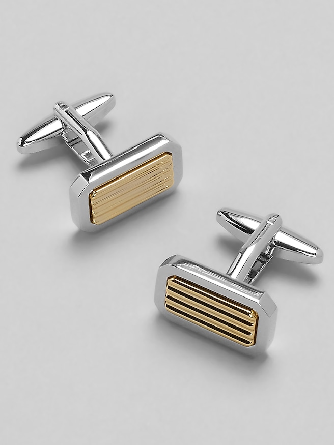 Pronto Uomo Dimensional Rectangle 2-Tone Cufflinks Gold