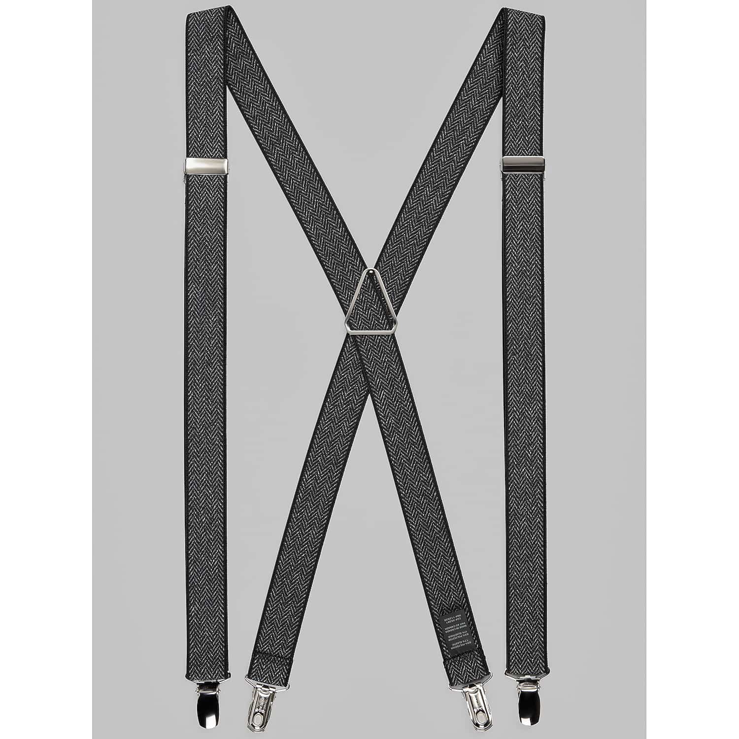 Egara Men’s Herringbone Suspenders in Black – Adjustable Clip-On Polyester Blend Braces, One Size Fit for Suits, Tuxedos and Dress Pants