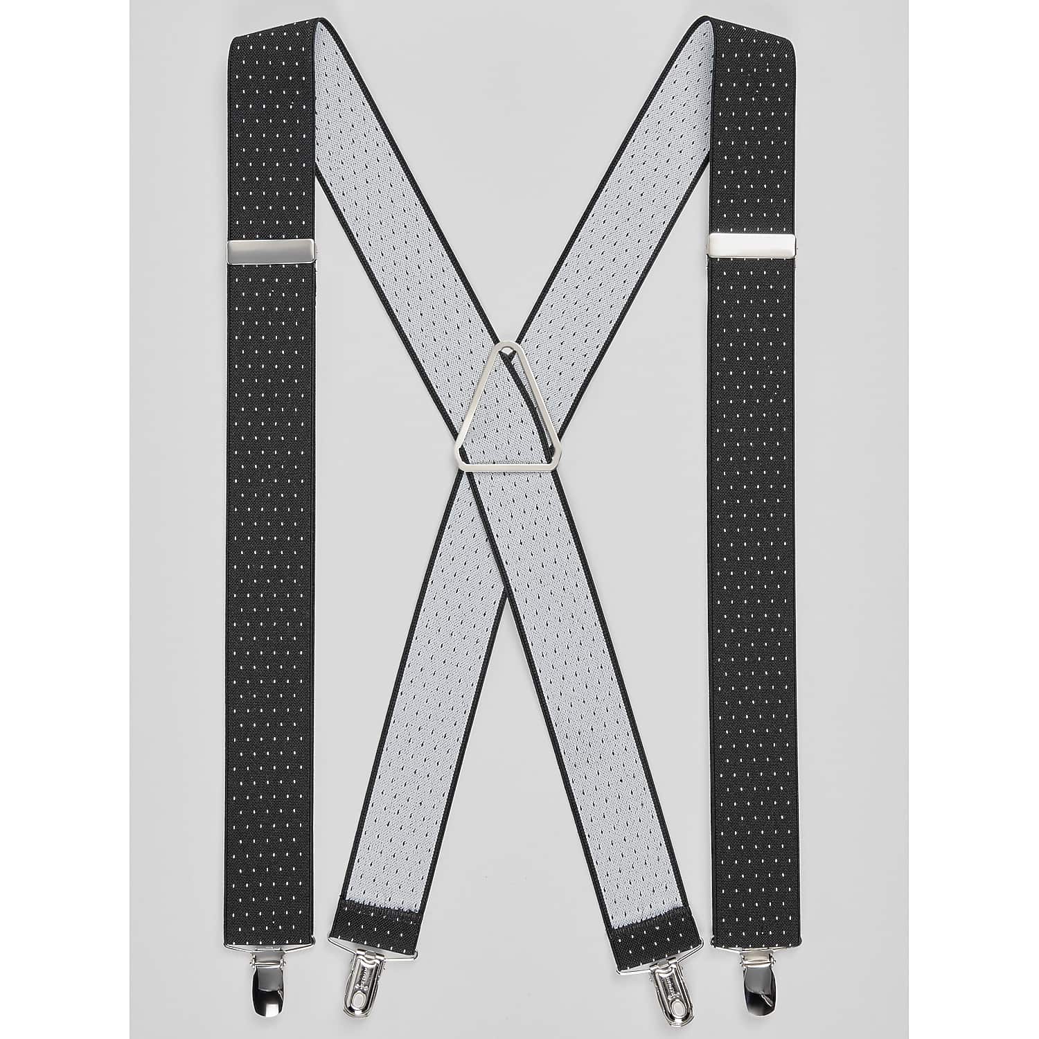 Pronto Uomo Men’s Dot Pattern Clip Suspenders in Black – Adjustable One Size Elastic Dress Suspenders for Suits and Trousers