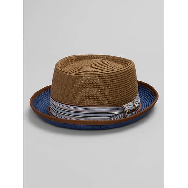 Biltmore Men's Striped Band Pork Pie Hat Brown - Size: Medium