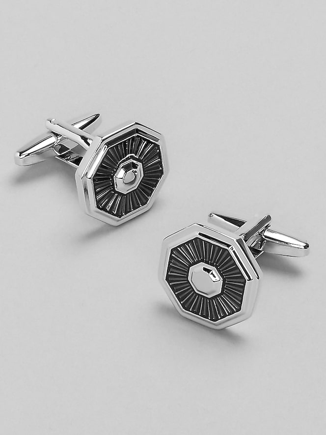 Pronto Uomo Octagon Fluted Black Border Cufflinks