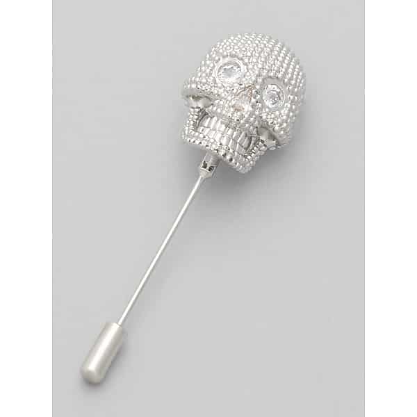 Pronto Uomo Men's Crystal Skull Lapel Pin Silver - Size: One Size - Only Available at Men's Wearhouse