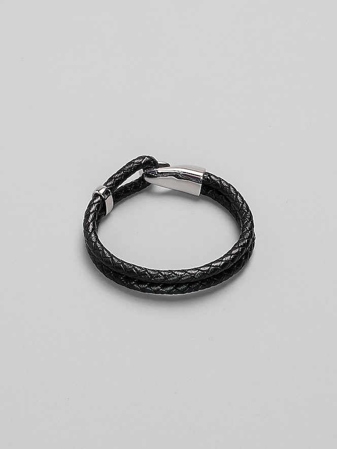 Pronto Uomo Metal Hook Double Leather Bracelet