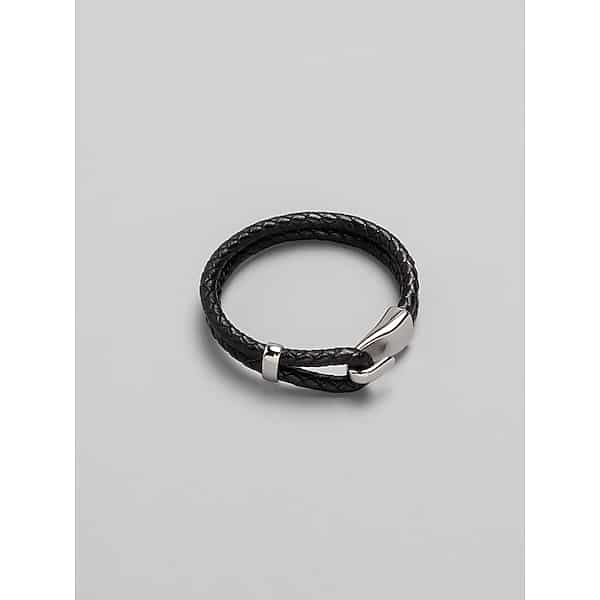 Pronto Uomo Men's Metal Hook Double Leather Bracelet Black - Size: One Size - Only Available at Men's Wearhouse