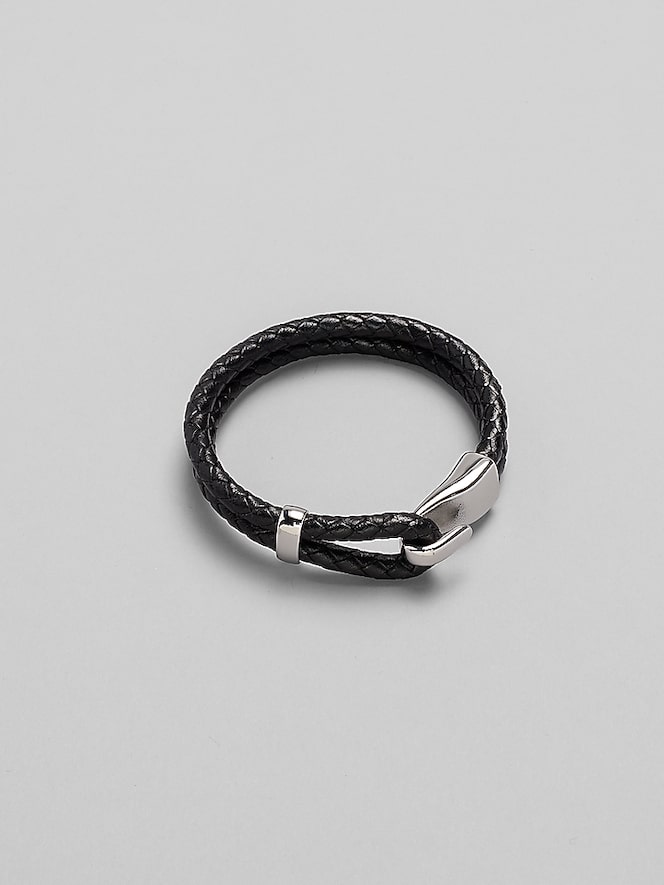 Pronto Uomo Metal Hook Double Leather Bracelet