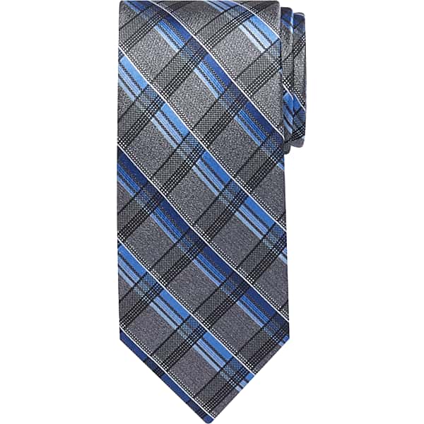 Pronto Uomo Men's Narrow Plaid Silk Tie Blu/Char Grid - Size: One Size - Only Available at Men's Wearhouse