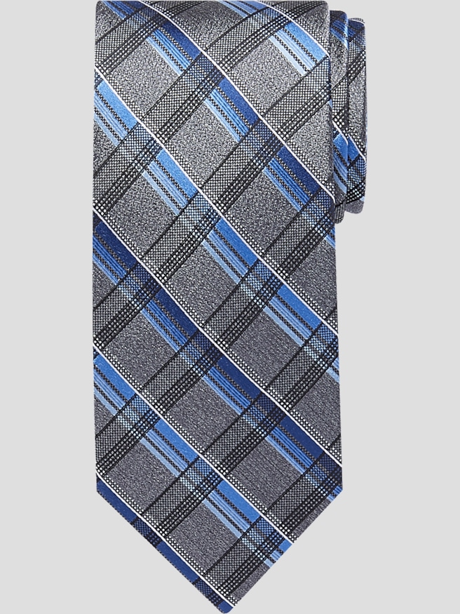 Pronto Uomo Men's Narrow Plaid Silk Tie , Blu/Char Grid / Blue