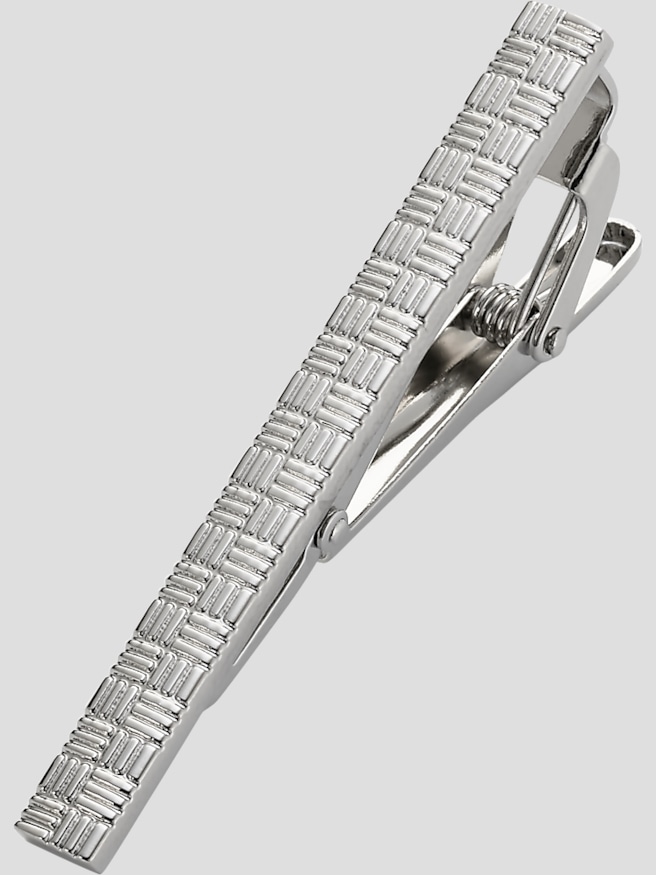Pronto Uomo Men's Engraved Woven Tie Bar , Silver / Gray
