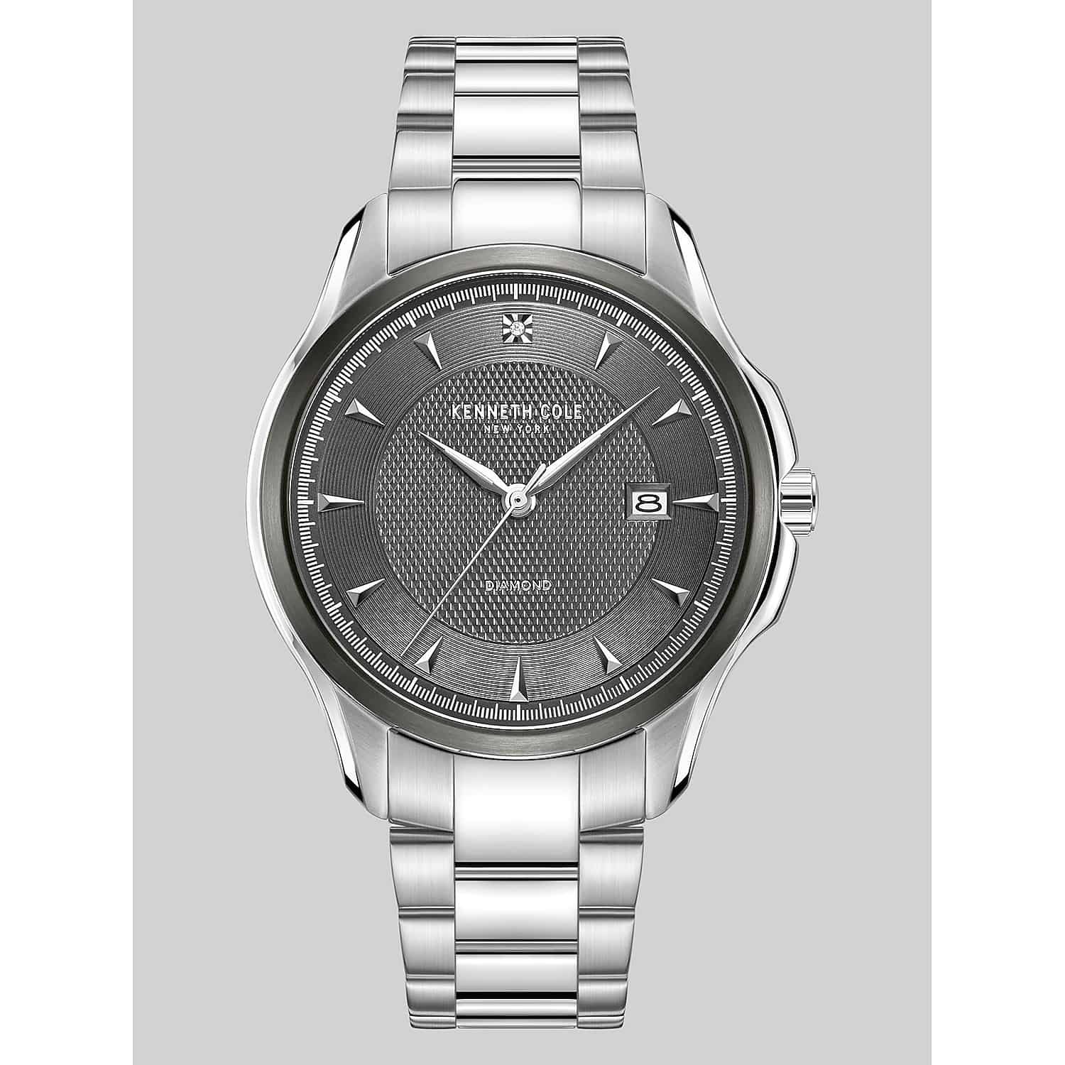 Kenneth Cole 42mm Men’s Stainless Steel Watch in Silver Metallic – Genuine Diamond Dial Dress Watch, One Size
