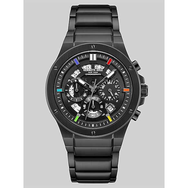 Kenneth Cole New York Men’s Chronograph Watch in Black – Modern Metal Bracelet Wristwatch, One Size